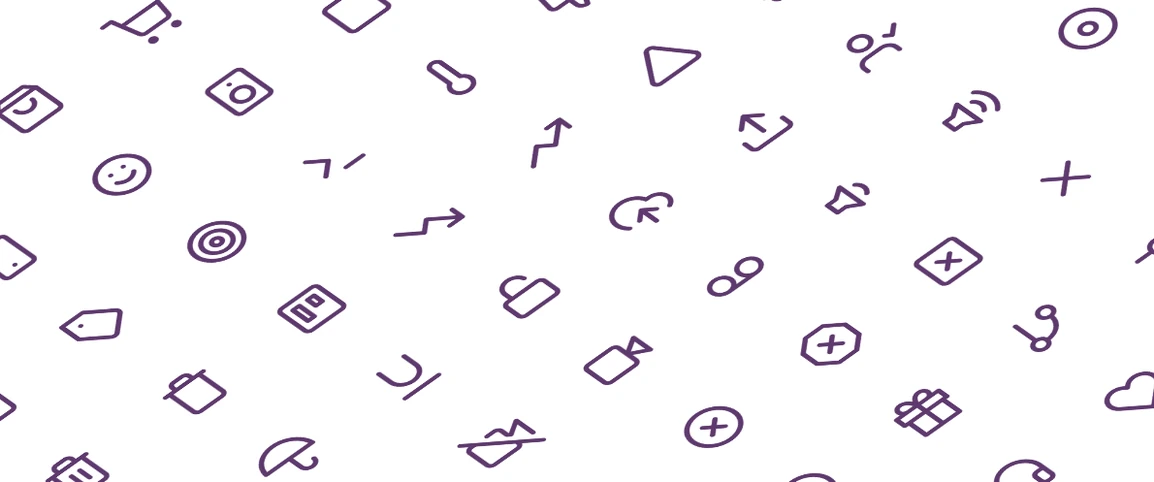 A perspective grid of purple outline icons from the Pukaar icon library.