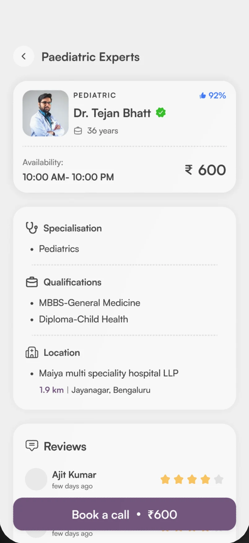Doctor profile for Dr. Tejan Bhatt with specialisation, qualifications, reviews and Book a call.